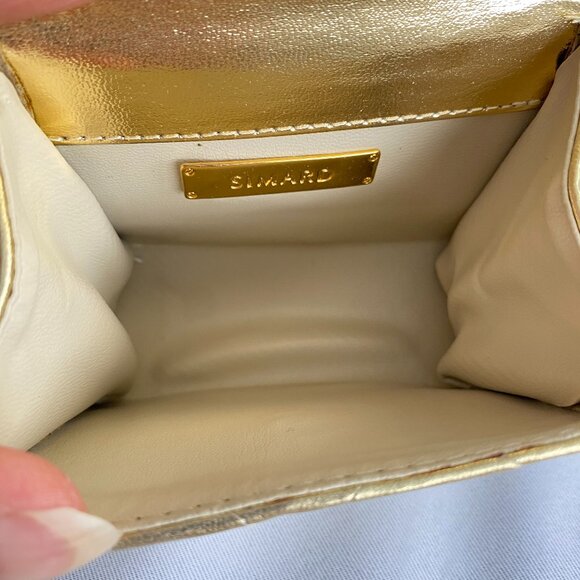 Simard Leather Mini Gold Quilted Metallic Chain Bag - Picture 3 of 15